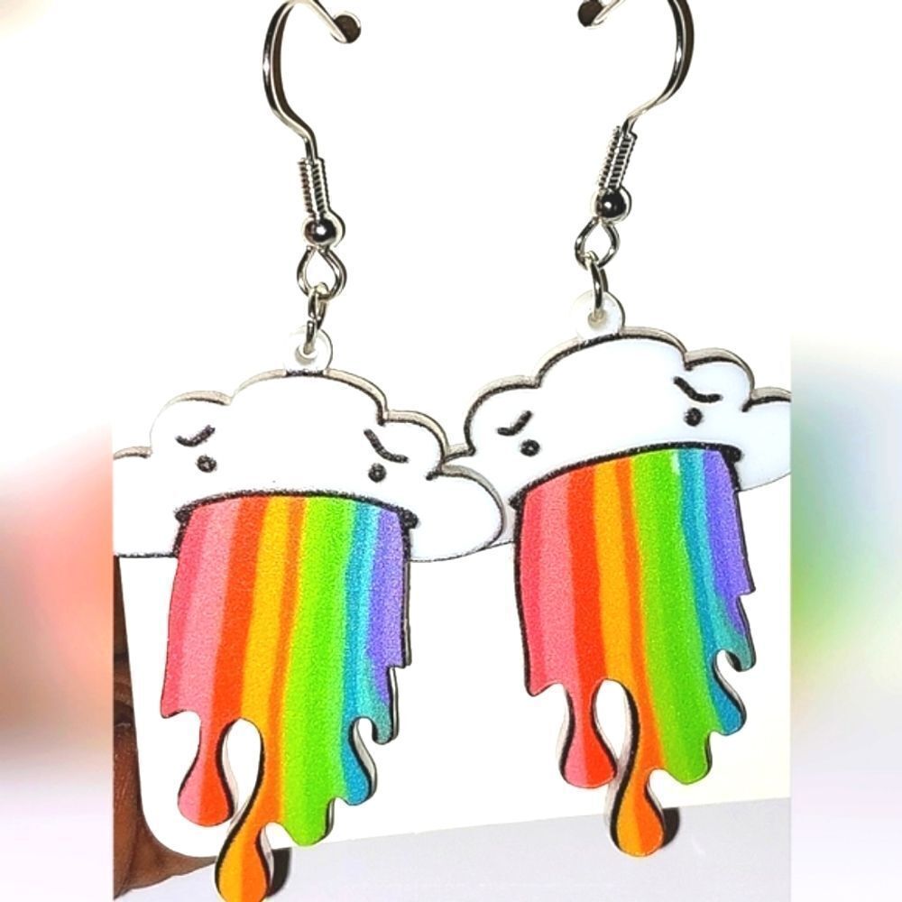 Cloud Rainbow Graffiti Cute Hook Earrings Acrylic Jewelry Light Weight - Picture 5 of 5